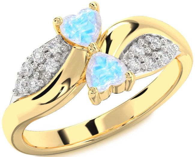 Diamond Moonstone Gold Two Heart Ring