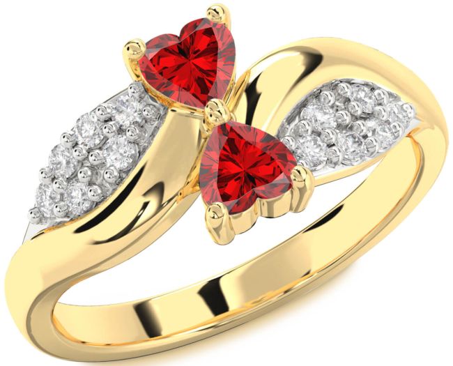Diamond Ruby Gold Two Heart Birthstone Ring