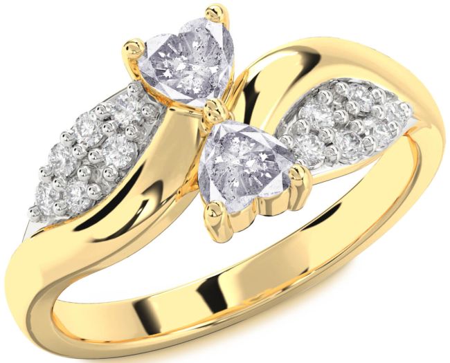 Salt & Pepper Diamond Gold Silver Two Heart Ring