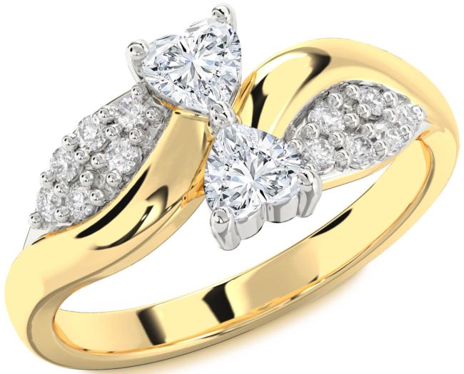 Diamond Gold Silver Two Heart Ring