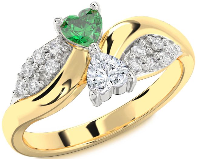 Diamond Gold Silver Two Heart Promise Ring