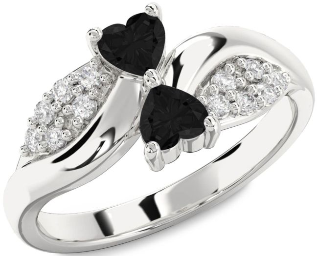 Black Diamond Silver Two Heart Ring