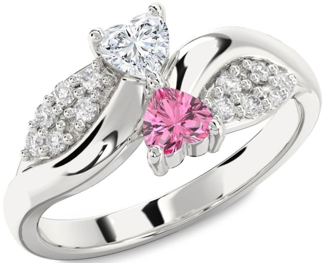 Diamond Silver Two Heart Promise Ring