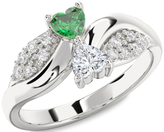 Diamond Silver Two Heart Promise Ring