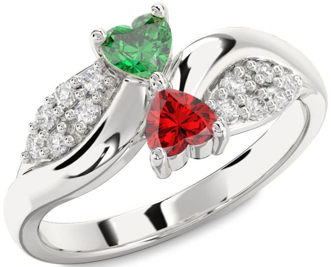 Diamond Silver Two Heart Promise Ring
