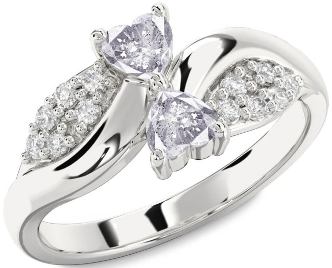Salt & Pepper Diamond Silver Two Heart Ring