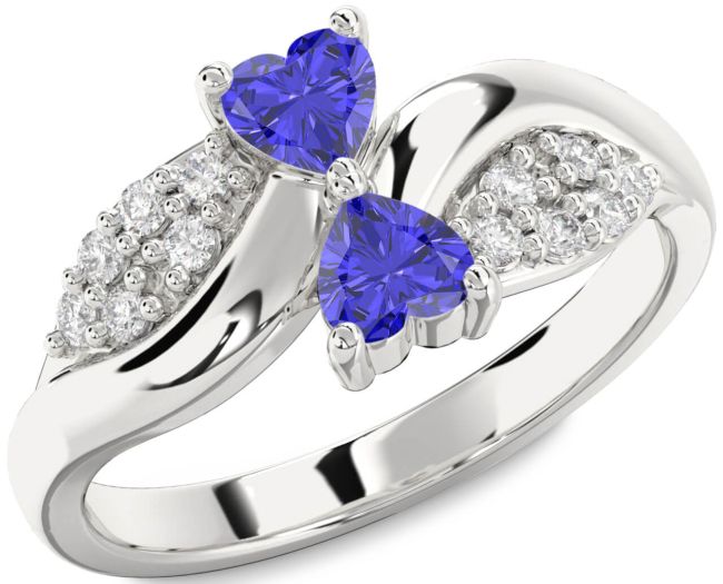 Diamond Tanzanite Silver Two Heart Ring