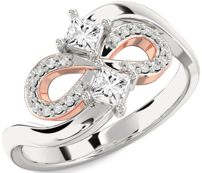 Diamond White Rose Gold Infinity Princess Two Stone Ring