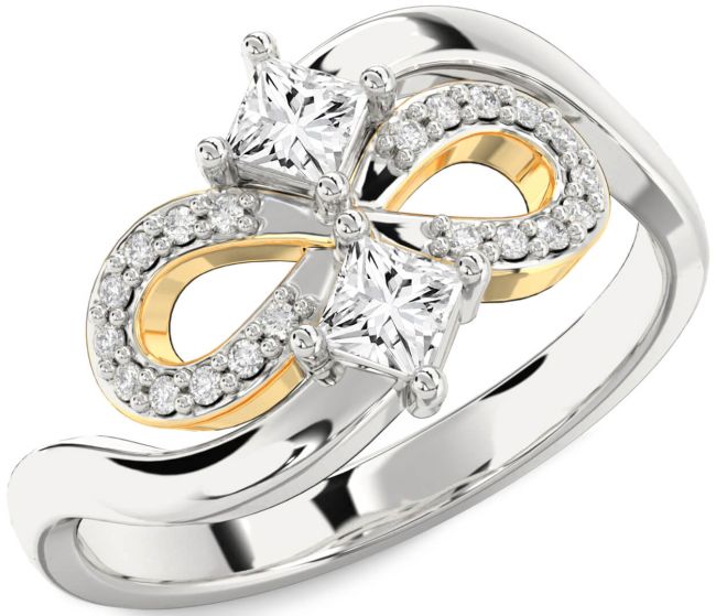Diamond Platinum & Yellow Gold Infinity Princess Two Stone Ring