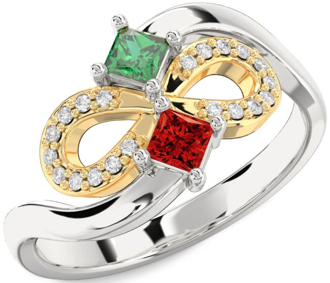 Diamond White Yellow Gold Infinity Princess Two Stone Promise Ring