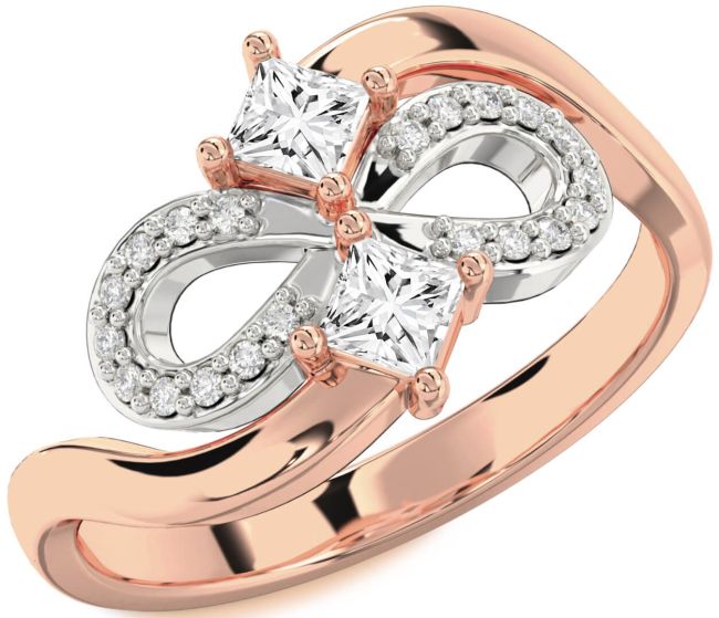 Diamond Platinum & Rose Gold Infinity Princess Two Stone Ring