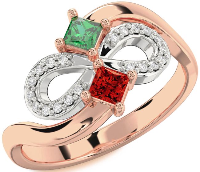 Diamond White Rose Gold Infinity Princess Two Stone Promise Ring