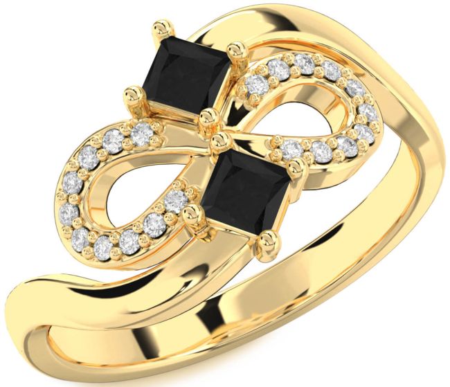 Black Diamond Gold Infinity Princess Two Stone Ring