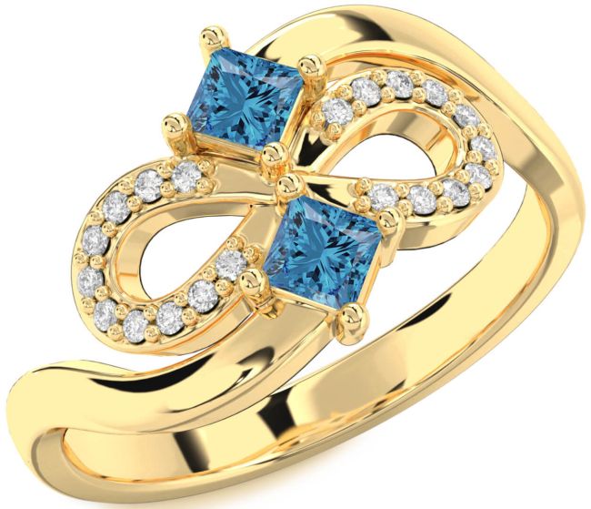 Blue Diamond Gold Infinity Princess Two Stone Ring