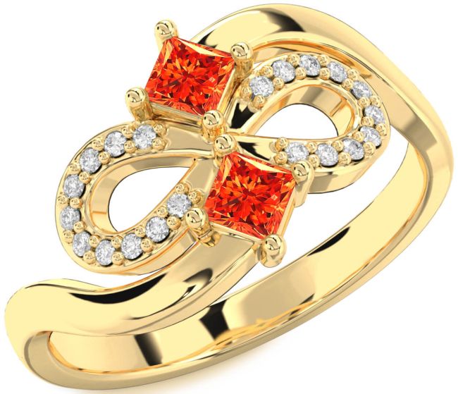 Diamond Fire Opal Gold Infinity Princess Two Stone Ring
