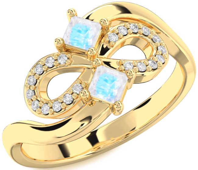 Diamond Moonstone Gold Infinity Princess Two Stone Ring