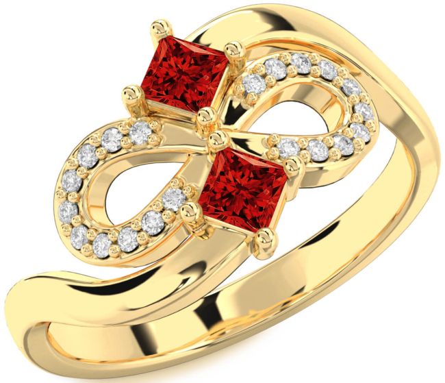 Diamond Ruby Gold Silver Infinity Princess Two Stone Birthstone Ring