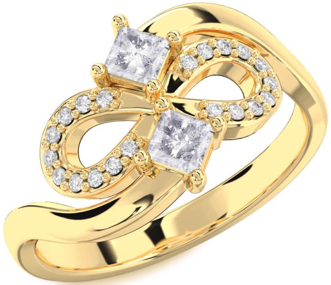 Salt & Pepper Diamond Gold Infinity Princess Two Stone Ring