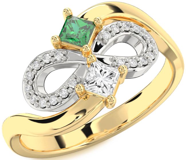 Diamond Gold Silver Infinity Princess Two Stone Promise Ring