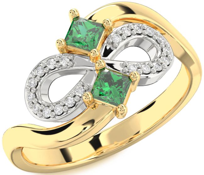Diamond Emerald Gold Silver Infinity Princess Two Stone Birthstone Ring