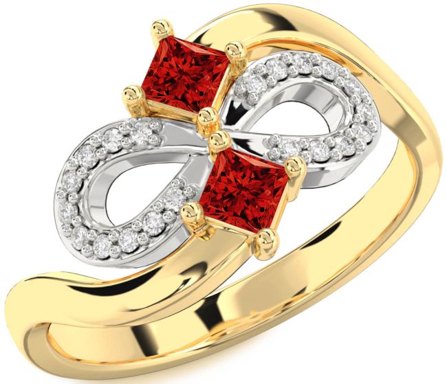 Diamond Ruby Gold Silver Infinity Princess Two Stone Birthstone Ring