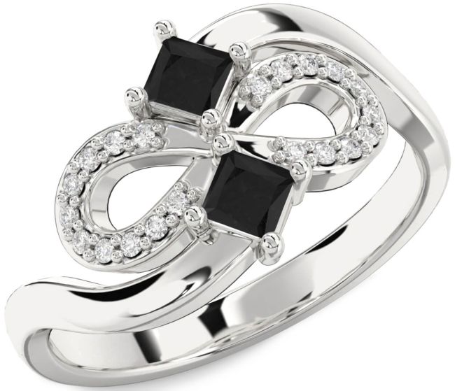 Black Diamond Silver Infinity Princess Two Stone Ring