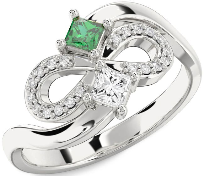 Diamond Silver Infinity Princess Two Stone Promise Ring