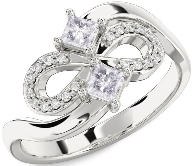 Salt & Pepper Diamond Silver Infinity Princess Two Stone Ring