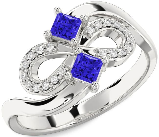 Diamond Tanzanite Silver Infinity Princess Two Stone Ring