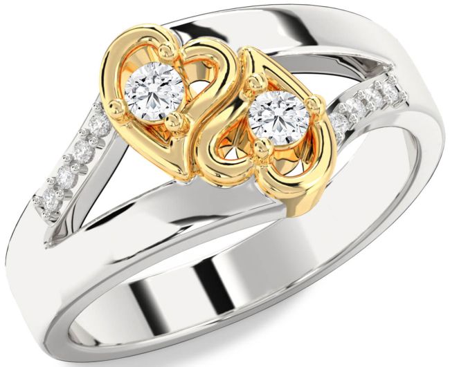 Diamond Platinum & Yellow Gold Heart Two Stone Ring
