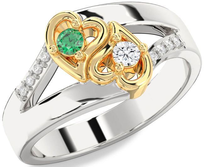 Diamond Platinum & Yellow Gold Heart Two Stone Promise Ring