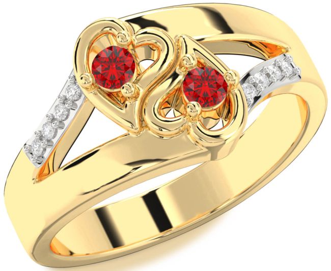 Diamond Ruby Gold Heart Two Stone Birthstone Ring