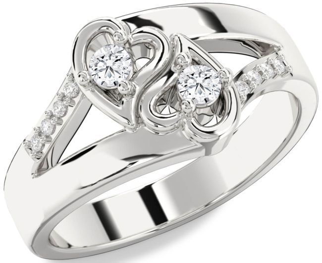 Diamond Platinum Heart Two Stone Ring