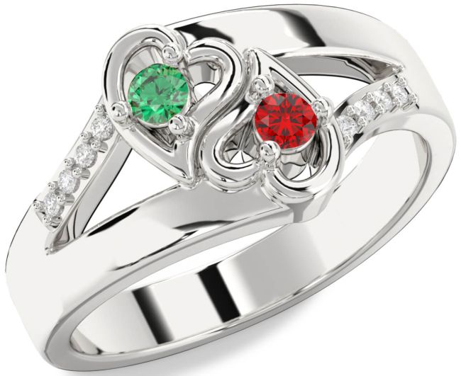 Diamond Silver Heart Two Stone Promise Ring