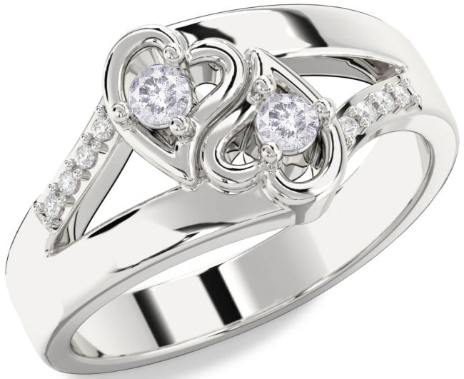 Salt & Pepper Diamond Silver Heart Two Stone Ring