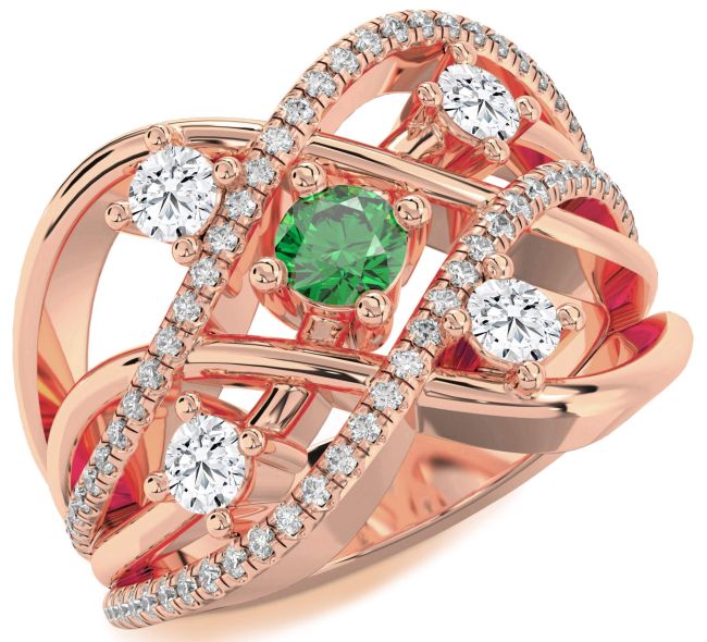 Diamond Emerald Rose Gold Knot Ring