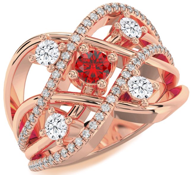 Diamond Ruby Rose Gold Knot Ring