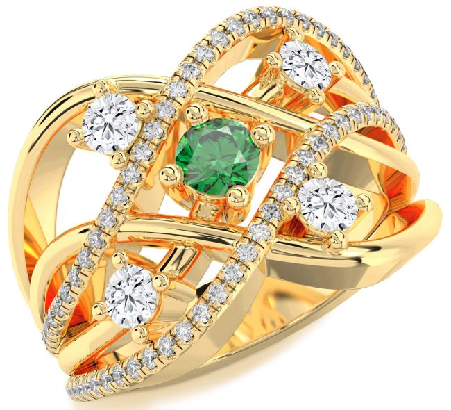 Diamond Emerald Gold Silver Knot Ring