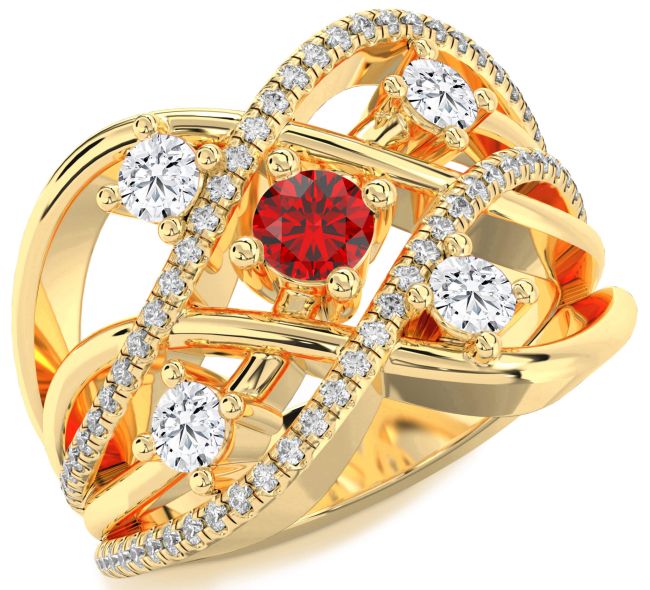 Diamond Ruby Gold Silver Knot Ring