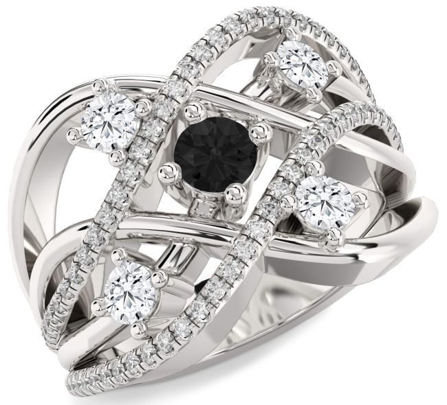 Black Diamond Silver Knot Ring