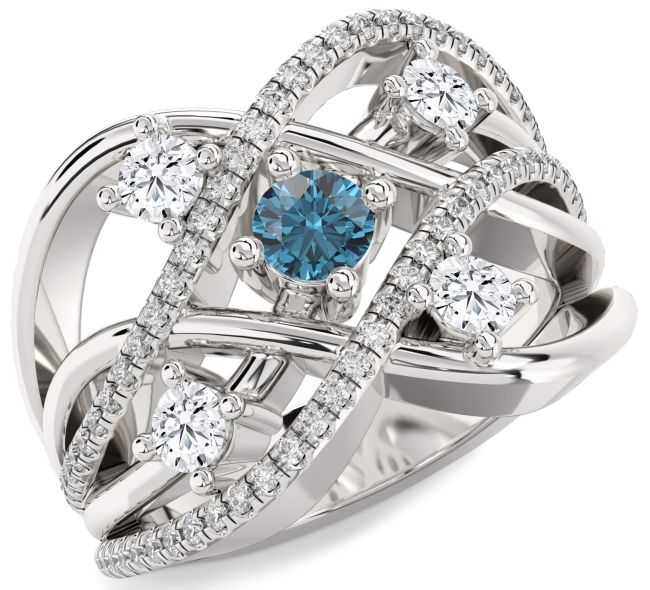 Blue Diamond Silver Knot Ring