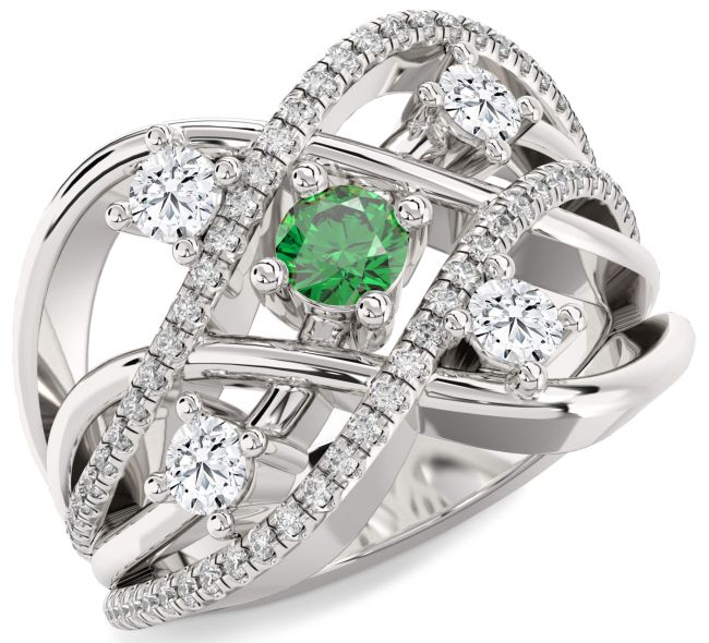 Diamond Emerald Platinum Knot Ring