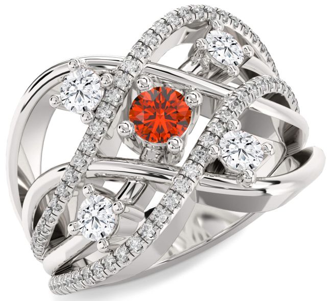 Diamond Fire Opal Silver Knot Ring