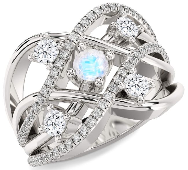 Diamond Moonstone Platinum Knot Ring