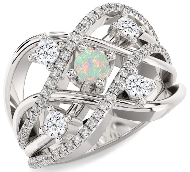 Diamond Opal White Gold Knot Ring