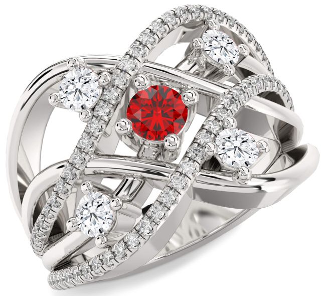 Diamond Ruby Platinum Knot Ring