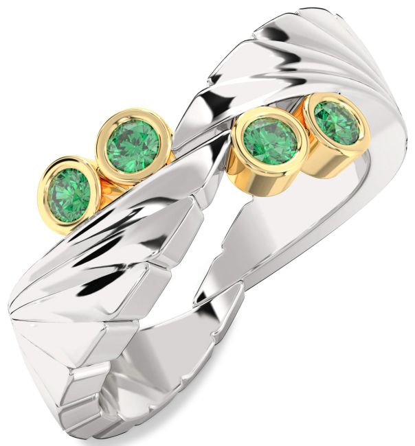 Emerald Silver & 10K gold Wings Ring