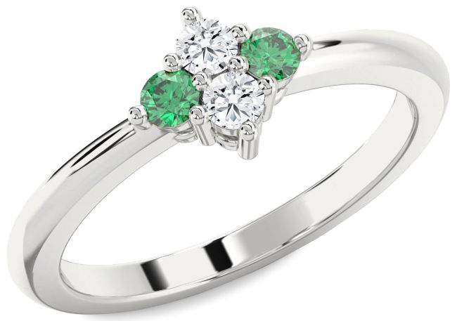 Diamond Emerald Platinum Round Engagement Ring