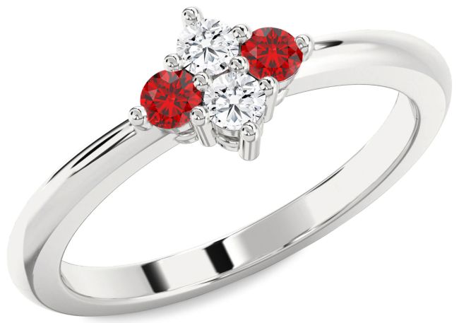 Diamond Ruby Platinum Round Engagement Ring