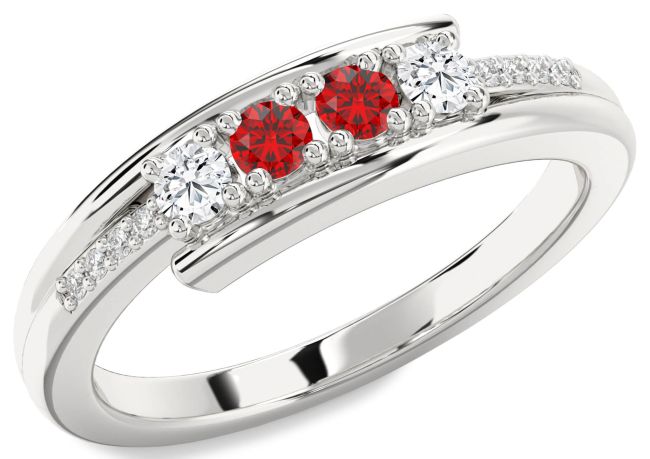 Diamond Ruby Silver Round Wedding Band Ring